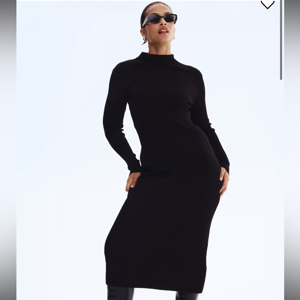 H&M RIB-KNIT MOCK TURTLENECK DRESS
